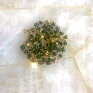 Long Green and Gold Beaded Necklace